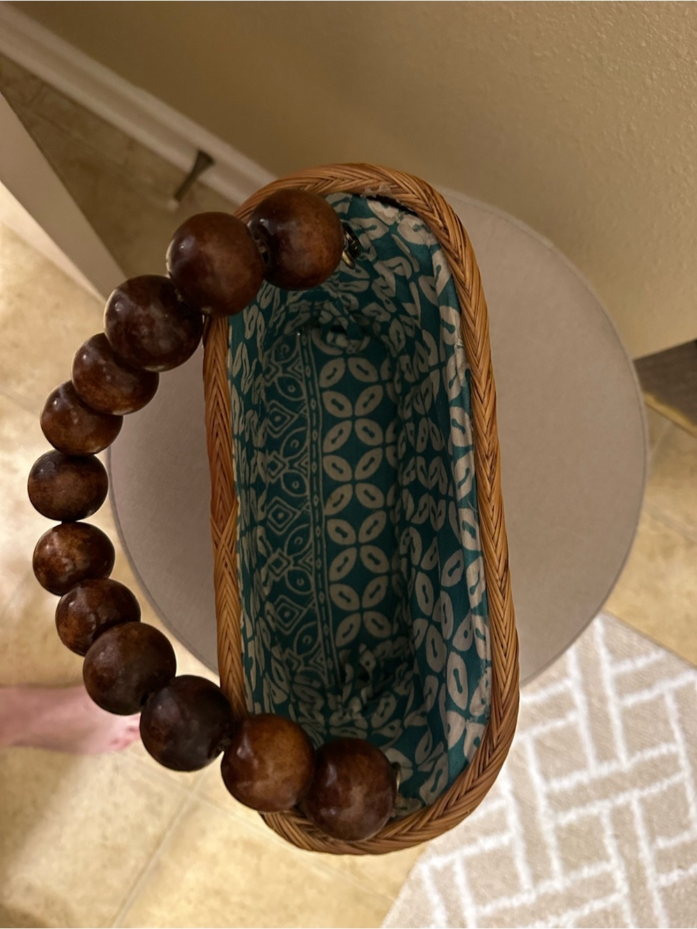 Handwoven Mini Rattan Bag with Wooden Bead Handle - Brown - Picture 3 of 6